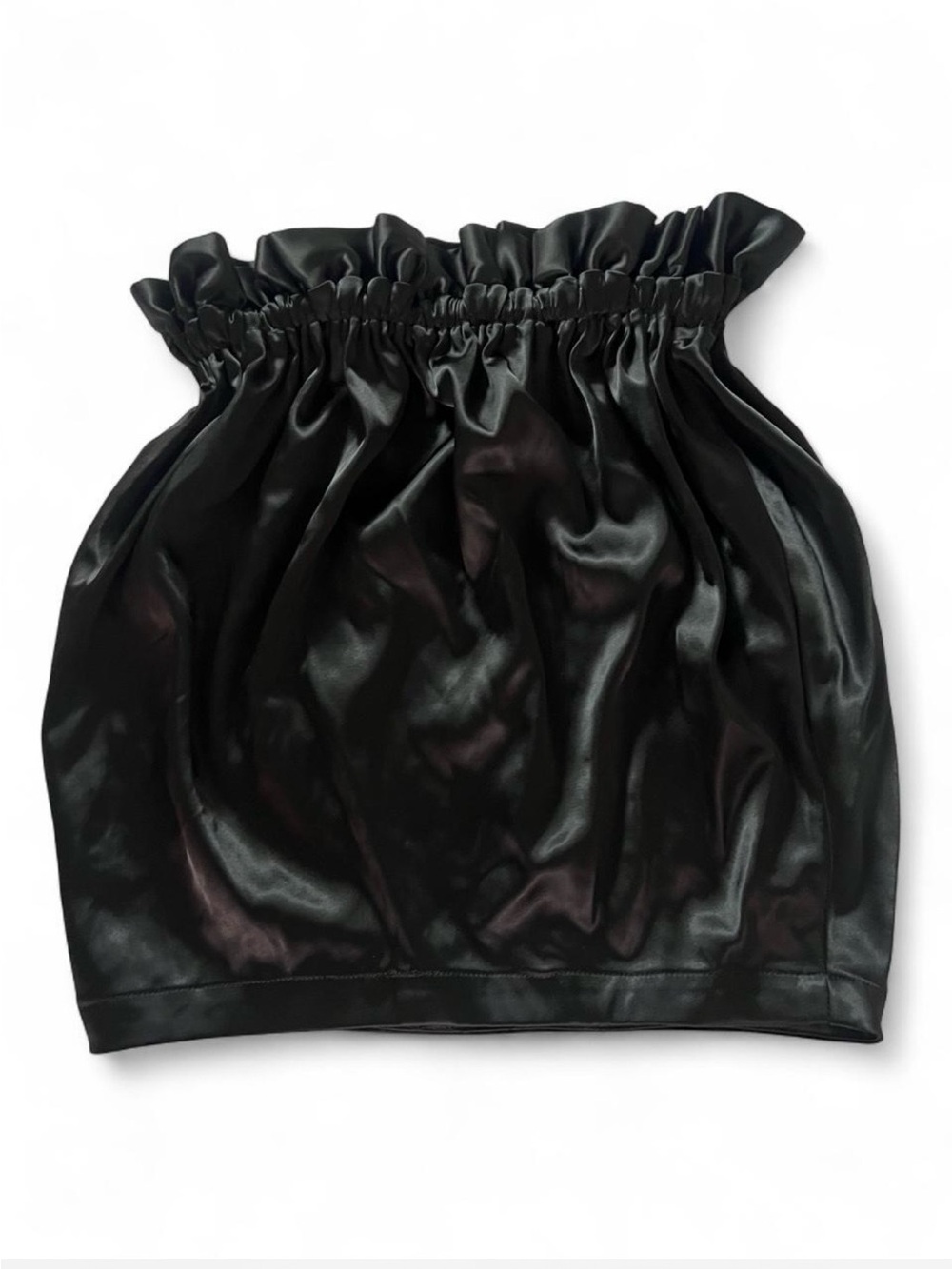 SHEIN Black Satin Ruffled Elastic-Waist Mini Skirt